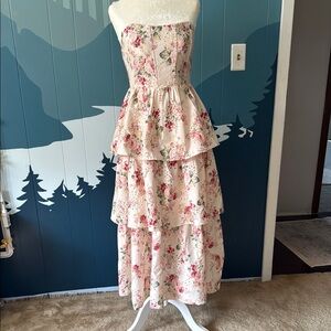 Floral Strapless Tiered Dress